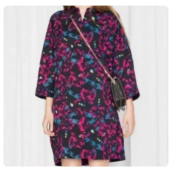 & Other Stories Women's Oversize Pink Floral Print Button Down Shirt Dress 4 - Picture 1 of 9